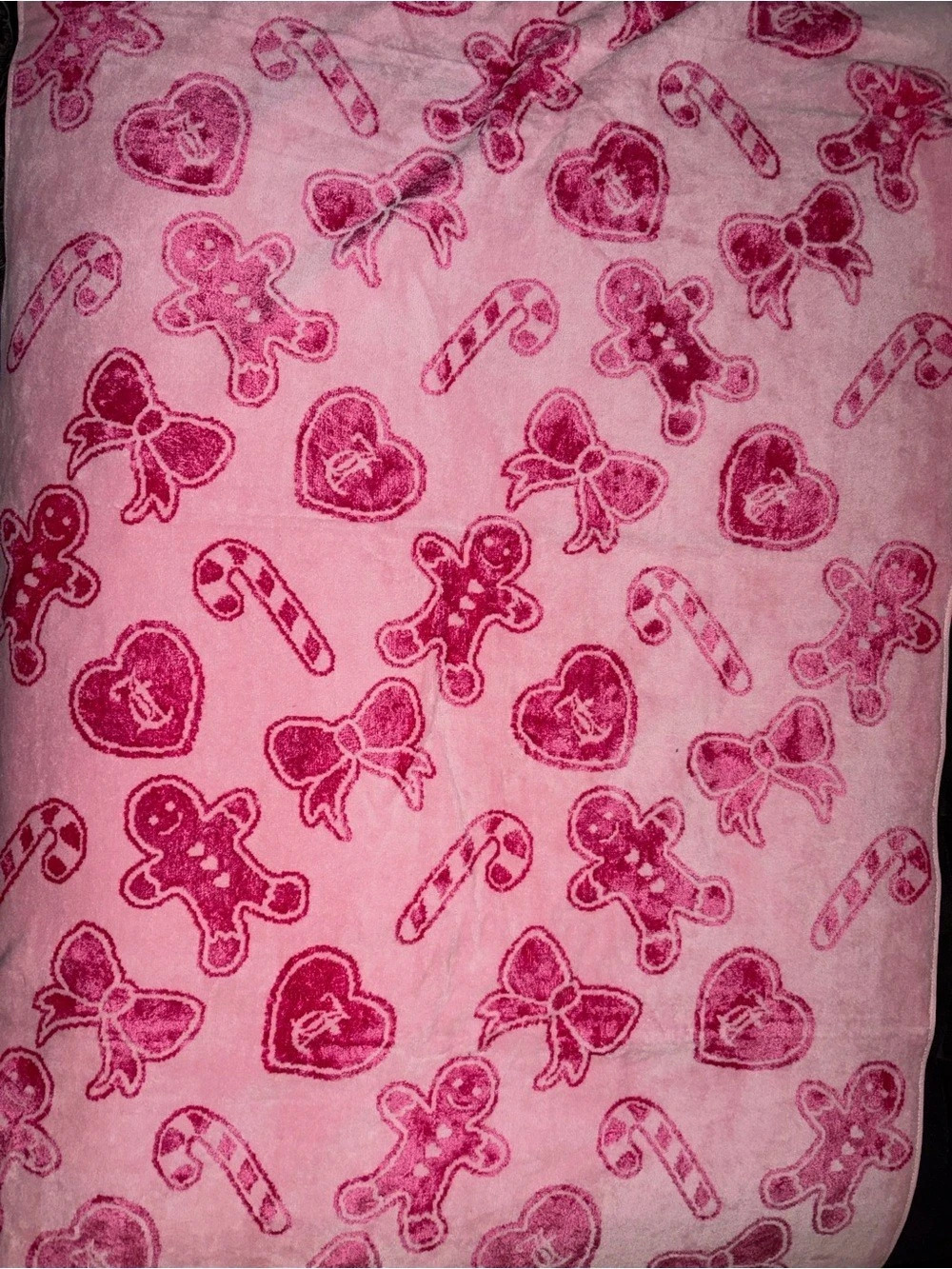 Juicy Couture Pink Gingerbread & Candy Cane Print Bath Towel